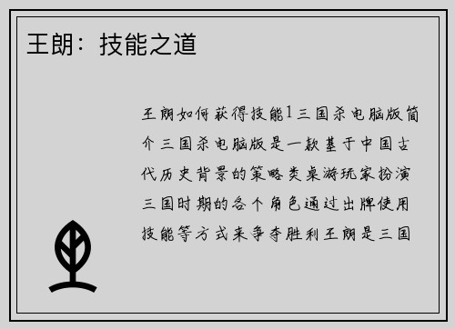 王朗：技能之道
